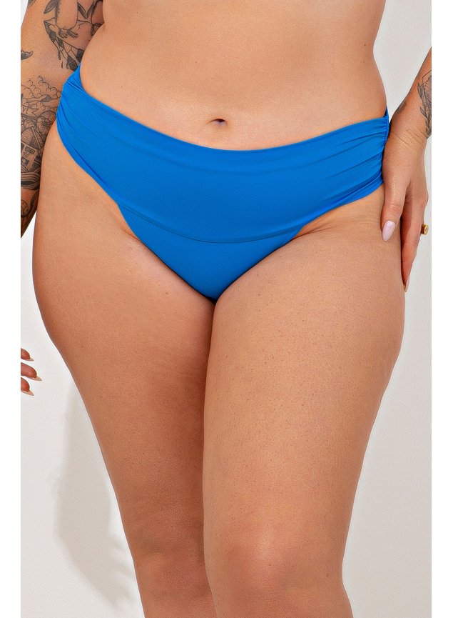 Calcinha Biquíni Cós Duplo Drapeado Azul Mar